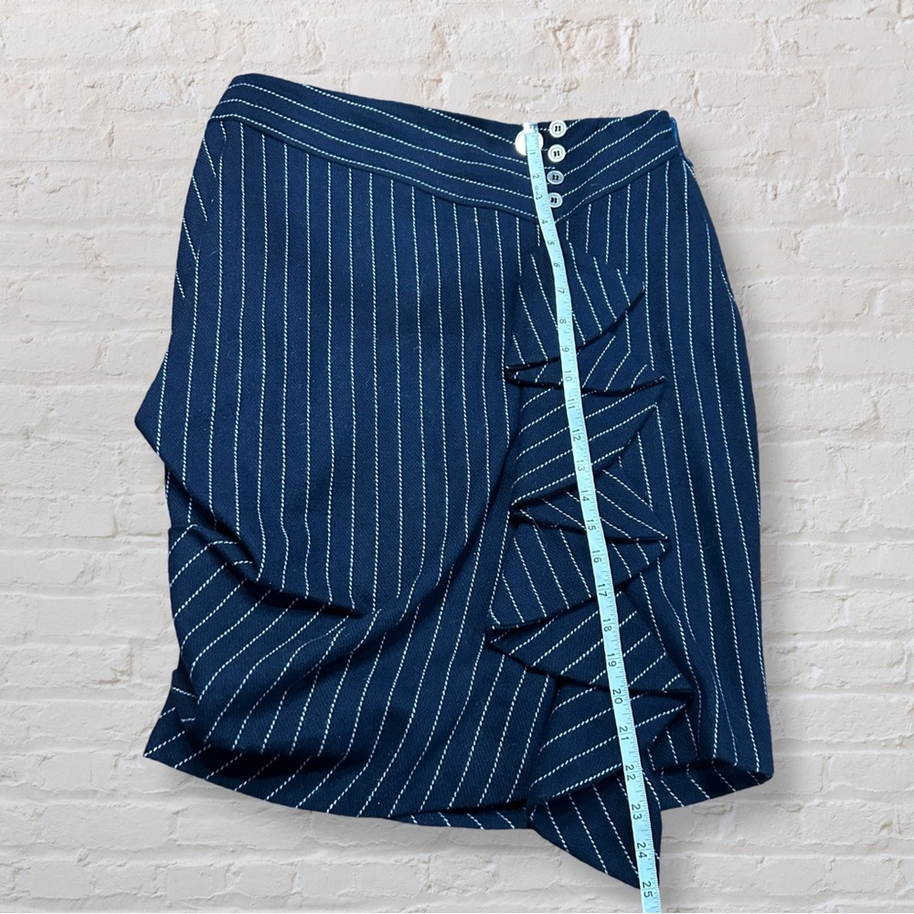 Eva Franco Navy Pinstripe Pencil Skirt with Ruffle Detail - Picture 5 of 9